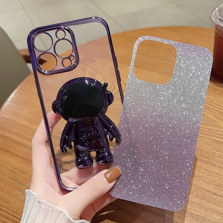 For iPhone 11 Astronaut Holder Gradient Glitter Powder Phone Case(Black) For iPhone 11 Astronaut Holder Gradient Glitter Powder Phone Case(Black)