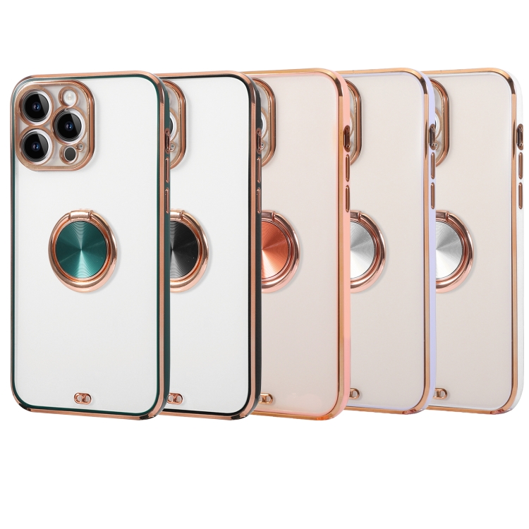 For iPhone 14 Two Color Electroplating Ring Holder Phone Case(White) For iPhone 14 Two Color Electroplating Ring Holder Phone Case(White)