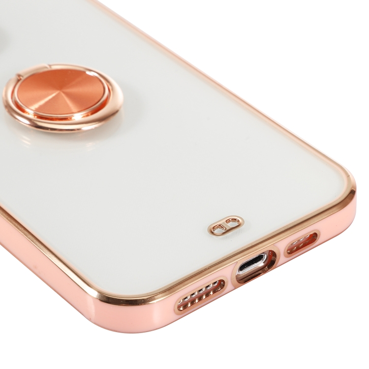 For iPhone 14 Two Color Electroplating Ring Holder Phone Case(White) For iPhone 14 Two Color Electroplating Ring Holder Phone Case(White)
