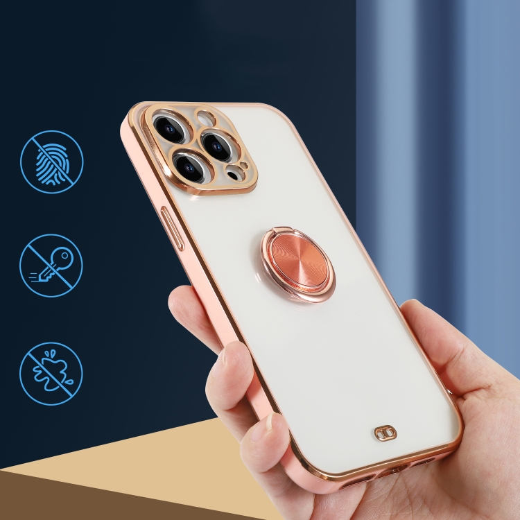 For iPhone 14 Two Color Electroplating Ring Holder Phone Case(White) For iPhone 14 Two Color Electroplating Ring Holder Phone Case(White)