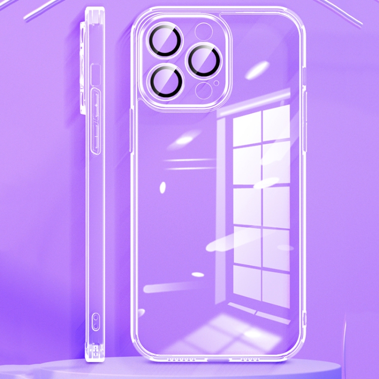 For iPhone 14 Plus TPU + PC High Transparent Phone Case with Lens Film(White) For iPhone 14 Plus TPU + PC High Transparent Phone Case with Lens Film(White)