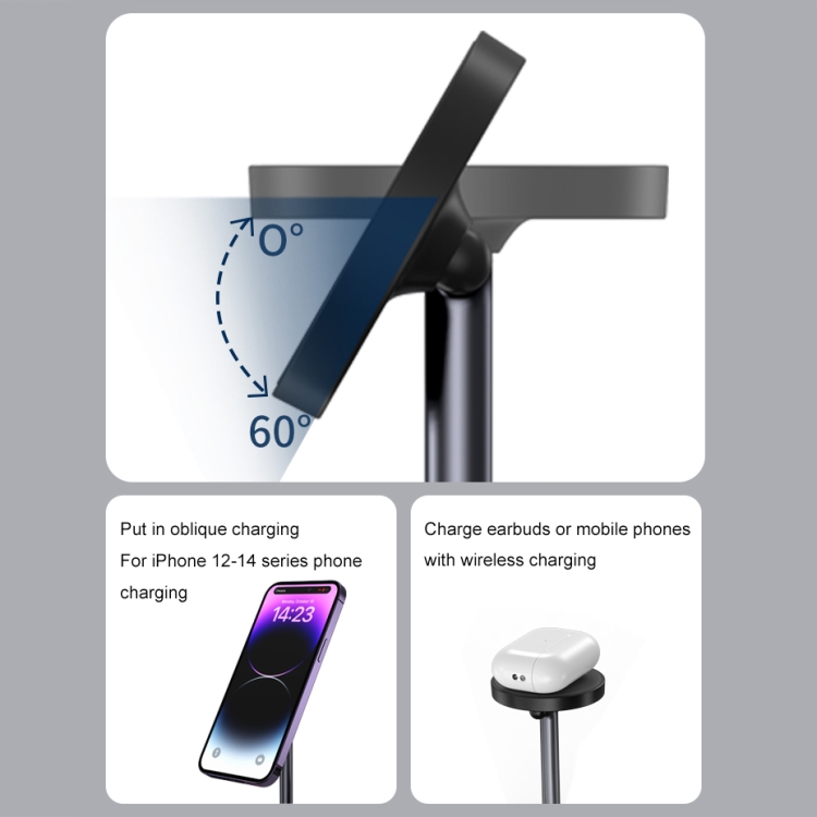 WA21 2 in 1 Magnetic Wireless Charger Phone Holder for iPhone 12 / 13 / 14 / 15 Series Phones & AirPods(Black) WA21 2 in 1 Magnetic Wireless Charger Phone Holder for iPhone 12 / 13 / 14 / 15 Series Phones & AirPods(Black)