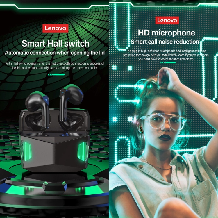 Lenovo GM5 TWS Bluetooth Wireless Sports Waterproof Noise Reduction Gaming Earphone with Mic(Black) Lenovo GM5 TWS Bluetooth Wireless Sports Waterproof Noise Reduction Gaming Earphone with Mic(Black)