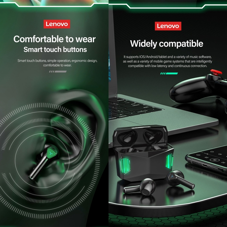 Lenovo GM5 TWS Bluetooth Wireless Sports Waterproof Noise Reduction Gaming Earphone with Mic(Black) Lenovo GM5 TWS Bluetooth Wireless Sports Waterproof Noise Reduction Gaming Earphone with Mic(Black)