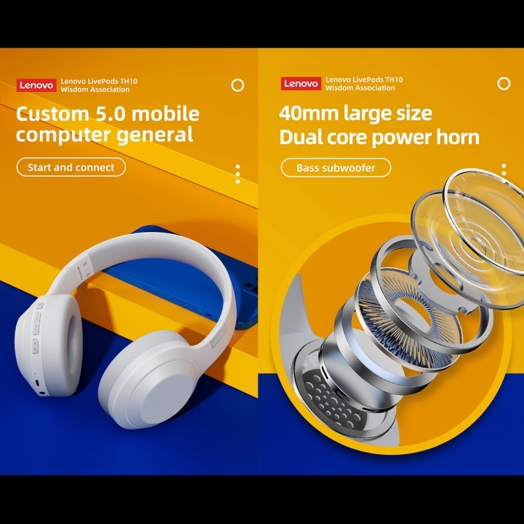 Lenovo TH10 Wireless Bluetooth Gaming Bass Music Sports Noise-cancelling Headphone(White) Lenovo TH10 Wireless Bluetooth Gaming Bass Music Sports Noise-cancelling Headphone(White)