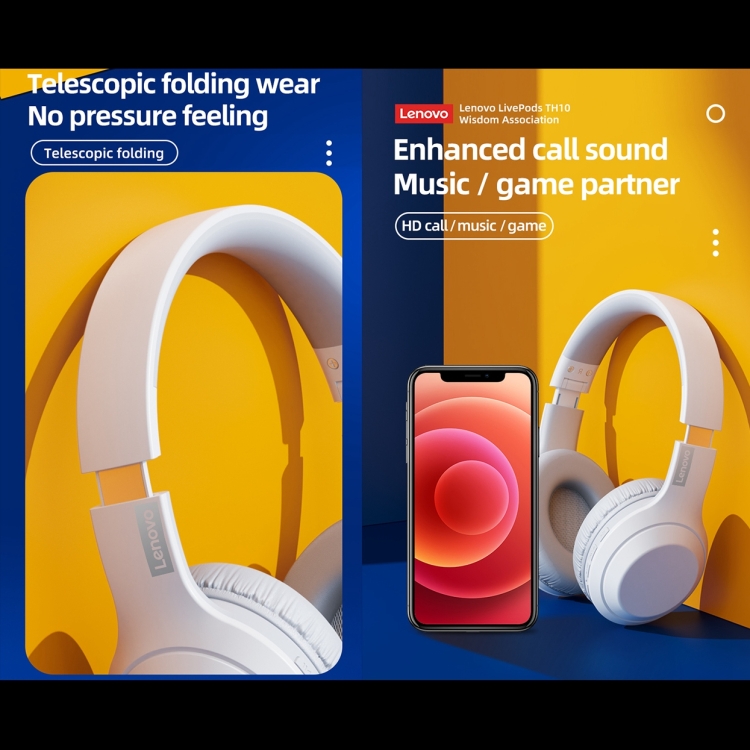 Lenovo TH10 Wireless Bluetooth Gaming Bass Music Sports Noise-cancelling Headphone(White) Lenovo TH10 Wireless Bluetooth Gaming Bass Music Sports Noise-cancelling Headphone(White)