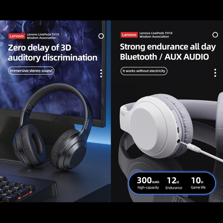 Lenovo TH10 Wireless Bluetooth Gaming Bass Music Sports Noise-cancelling Headphone(White) Lenovo TH10 Wireless Bluetooth Gaming Bass Music Sports Noise-cancelling Headphone(White)