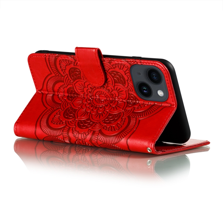 For iPhone 14 Plus Sun Mandala Embossing Leather Phone Case(Red) For iPhone 14 Plus Sun Mandala Embossing Leather Phone Case(Red)