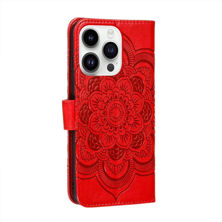 For iPhone 14 Pro Sun Mandala Embossing Leather Phone Case(Red) For iPhone 14 Pro Sun Mandala Embossing Leather Phone Case(Red)