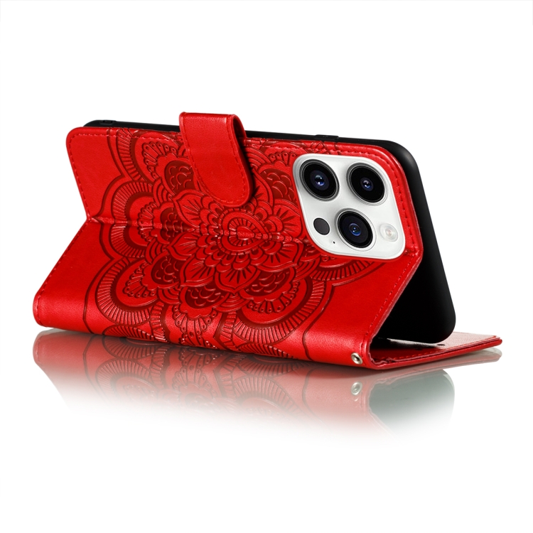 For iPhone 14 Pro Sun Mandala Embossing Leather Phone Case(Red) For iPhone 14 Pro Sun Mandala Embossing Leather Phone Case(Red)
