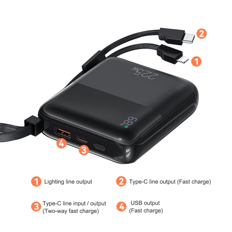 USAMS US-CD186 PB69 10000mAh Digital Display Fast Charge Power Bank with Cable & Lanyard - 1