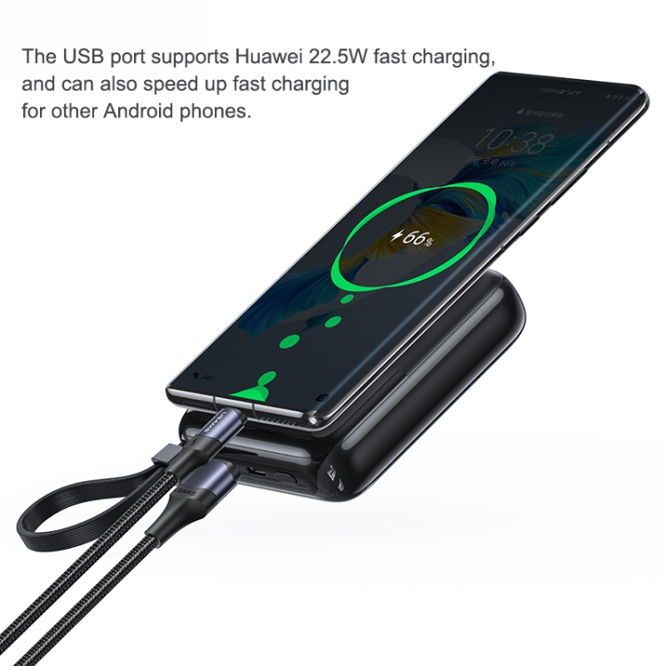 USAMS US-CD186 PB69 10000mAh Digital Display Fast Charge Power Bank with Cable & Lanyard - 3