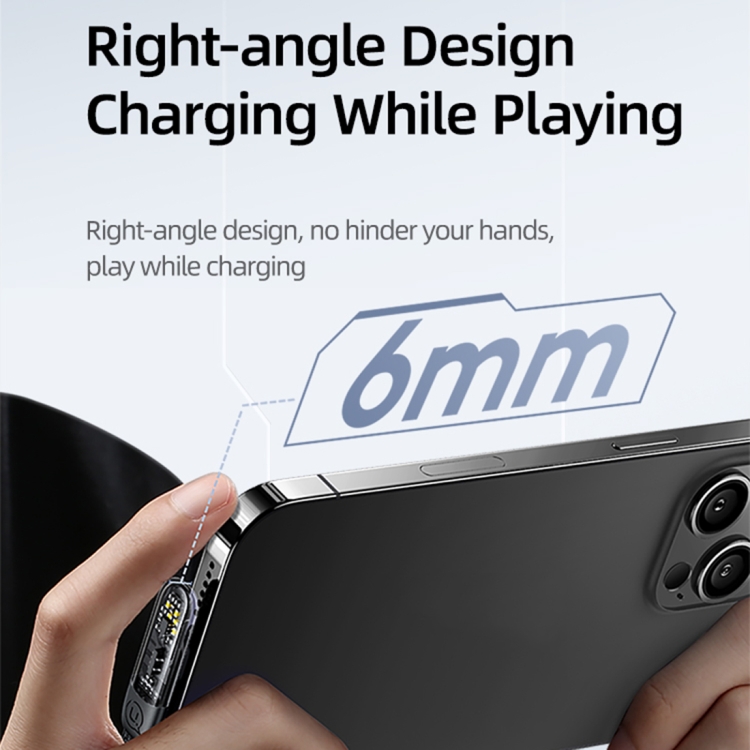 USAMS US-SJ586 PD 20W Iceflake Series Type-C to 8 Pin Right Angle Transparent Fast Charge Data Cable, Cable Length:2m(Black)