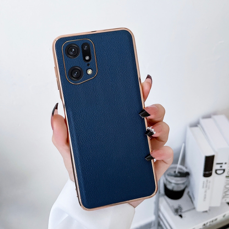 Para OPPO Find X5 Pro Funda de teléfono de cuero genuino Luolai Series Nano  Plating (Azul oscuro)