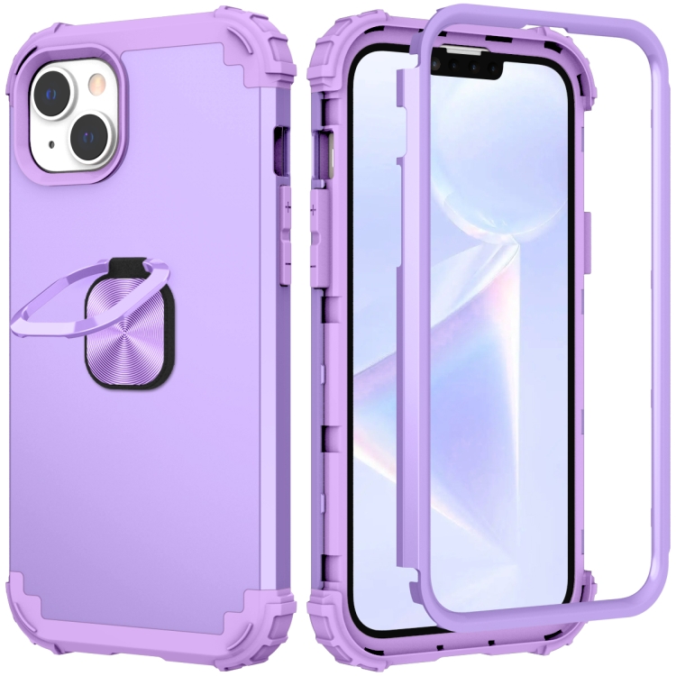 For iPhone 14 Plus 3 in 1 Ring Holder Soft Silicone Hard PC Phone Case(Purple) For iPhone 14 Plus 3 in 1 Ring Holder Soft Silicone Hard PC Phone Case(Purple)