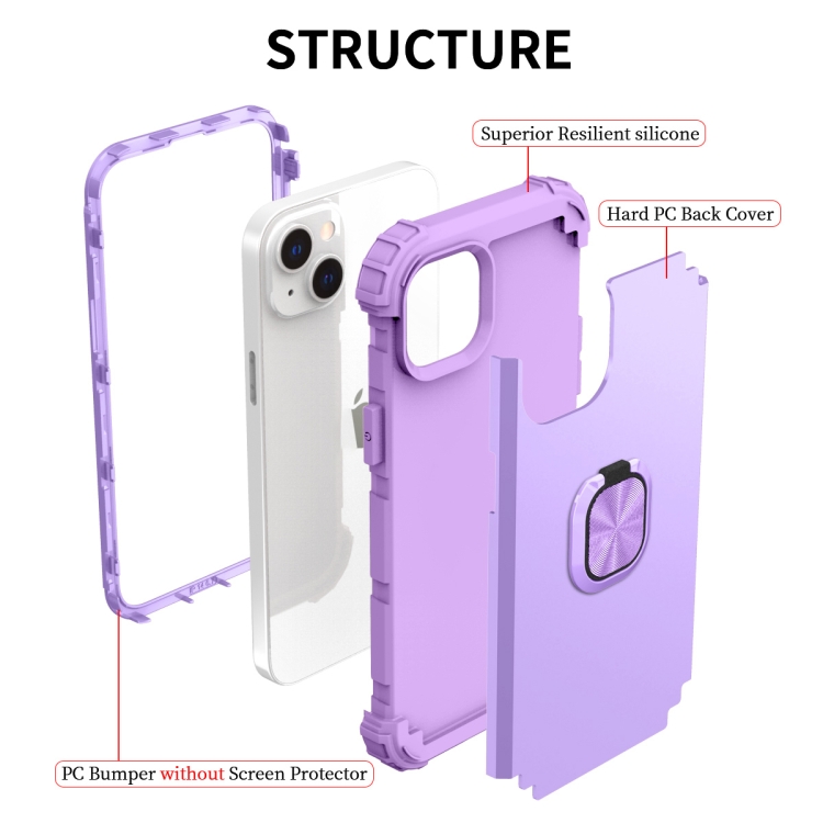 For iPhone 14 Plus 3 in 1 Ring Holder Soft Silicone Hard PC Phone Case(Purple) For iPhone 14 Plus 3 in 1 Ring Holder Soft Silicone Hard PC Phone Case(Purple)