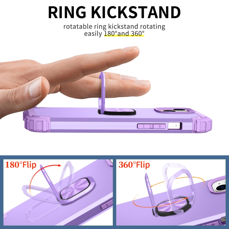 For iPhone 14 Plus 3 in 1 Ring Holder Soft Silicone Hard PC Phone Case(Purple) For iPhone 14 Plus 3 in 1 Ring Holder Soft Silicone Hard PC Phone Case(Purple)