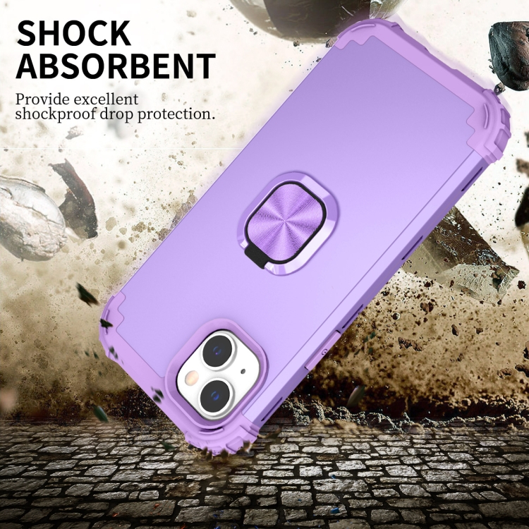 For iPhone 14 Plus 3 in 1 Ring Holder Soft Silicone Hard PC Phone Case(Purple) For iPhone 14 Plus 3 in 1 Ring Holder Soft Silicone Hard PC Phone Case(Purple)