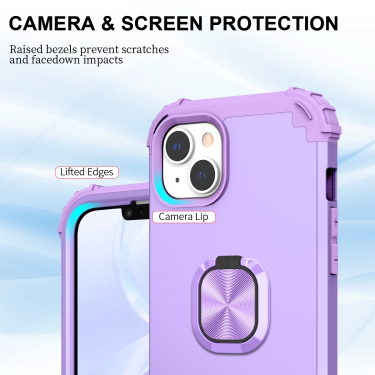 For iPhone 14 Plus 3 in 1 Ring Holder Soft Silicone Hard PC Phone Case(Purple) For iPhone 14 Plus 3 in 1 Ring Holder Soft Silicone Hard PC Phone Case(Purple)