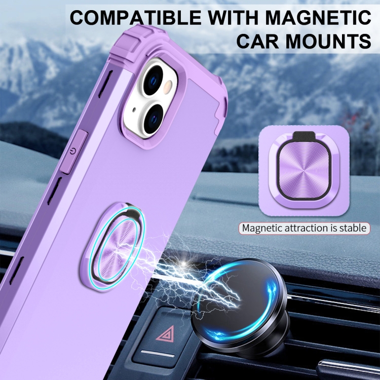 For iPhone 14 Plus 3 in 1 Ring Holder Soft Silicone Hard PC Phone Case(Purple) For iPhone 14 Plus 3 in 1 Ring Holder Soft Silicone Hard PC Phone Case(Purple)