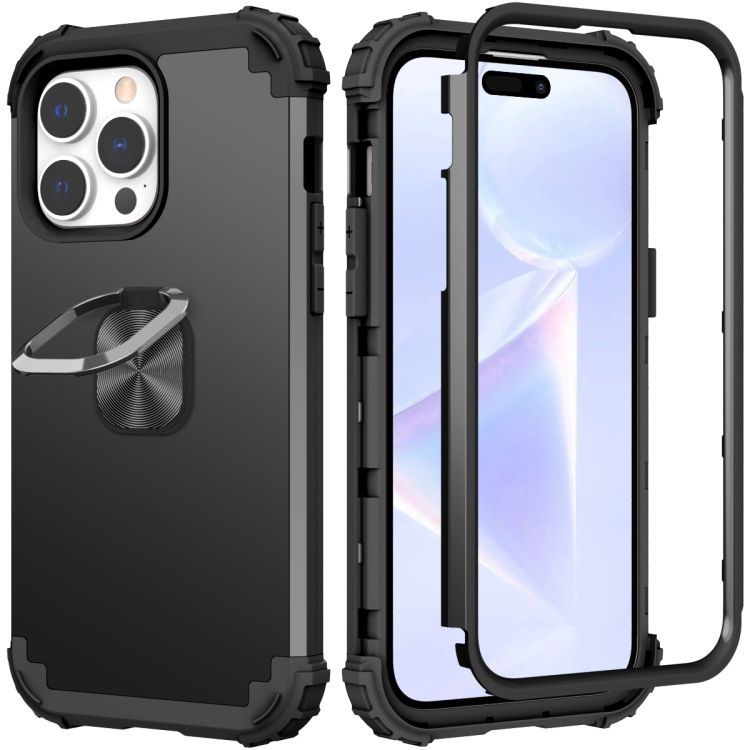 For iPhone 14 Pro 3 in 1 Ring Holder Soft Silicone Hard PC Phone Case(Black) For iPhone 14 Pro 3 in 1 Ring Holder Soft Silicone Hard PC Phone Case(Black)
