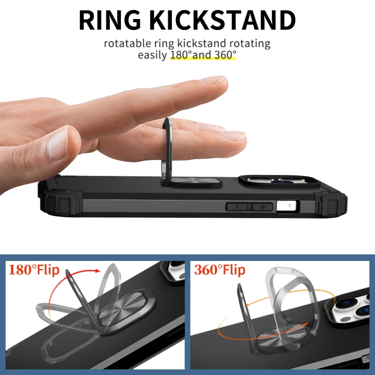 For iPhone 14 Pro 3 in 1 Ring Holder Soft Silicone Hard PC Phone Case(Black) For iPhone 14 Pro 3 in 1 Ring Holder Soft Silicone Hard PC Phone Case(Black)