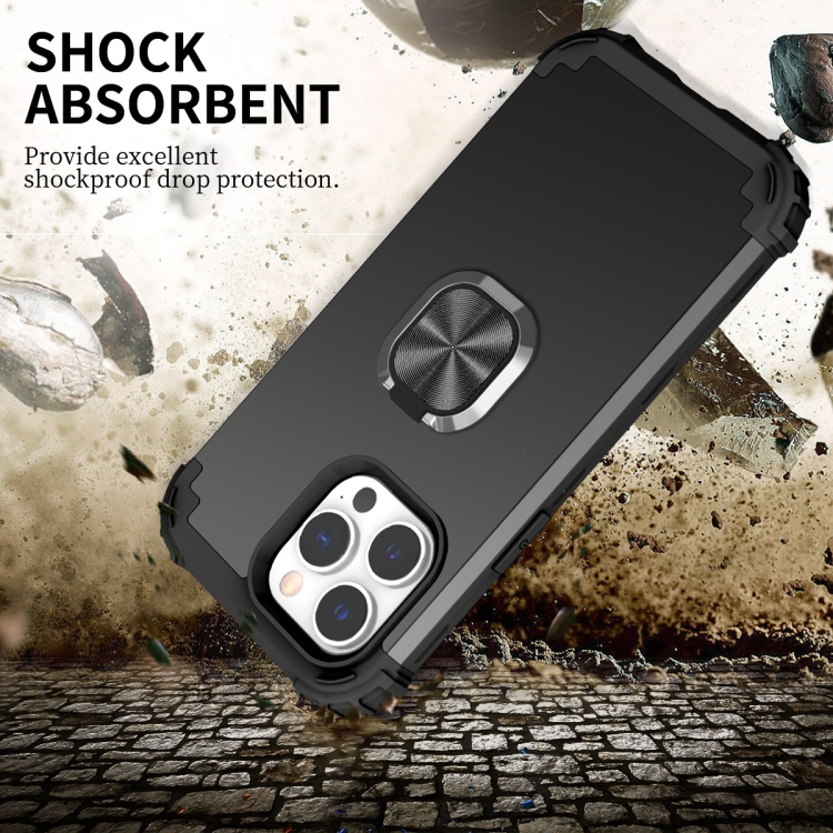For iPhone 14 Pro 3 in 1 Ring Holder Soft Silicone Hard PC Phone Case(Black) For iPhone 14 Pro 3 in 1 Ring Holder Soft Silicone Hard PC Phone Case(Black)