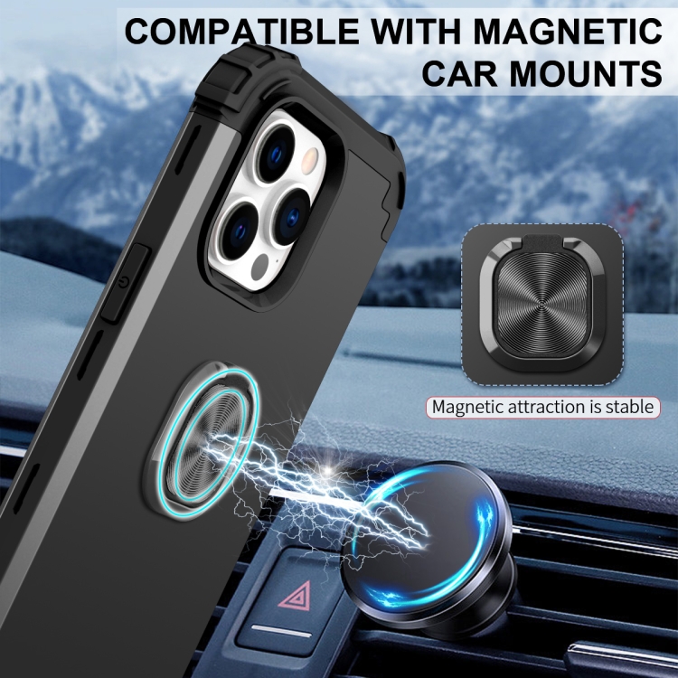For iPhone 14 Pro 3 in 1 Ring Holder Soft Silicone Hard PC Phone Case(Black) For iPhone 14 Pro 3 in 1 Ring Holder Soft Silicone Hard PC Phone Case(Black)