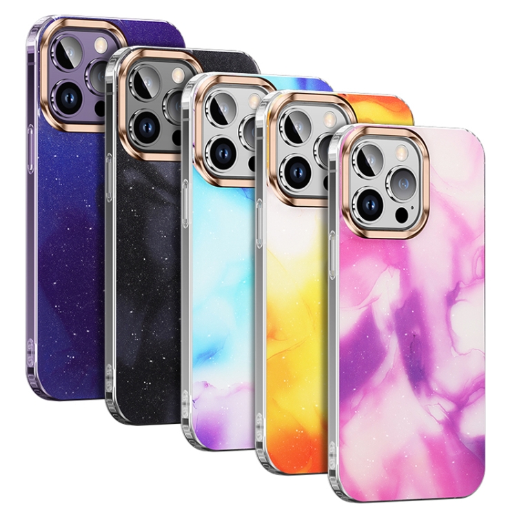 For iPhone 14 Plus Watercolor Series Glitter Transparent Phone Case(Black) For iPhone 14 Plus Watercolor Series Glitter Transparent Phone Case(Black)