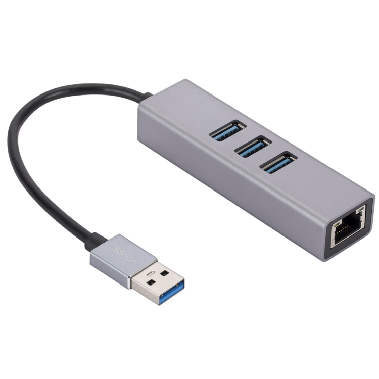 SL-030 USB a Gigabit Ethernet RJ45 y 3 x USB 3.0 Adaptador Convertidor HUB (Gris) - 1