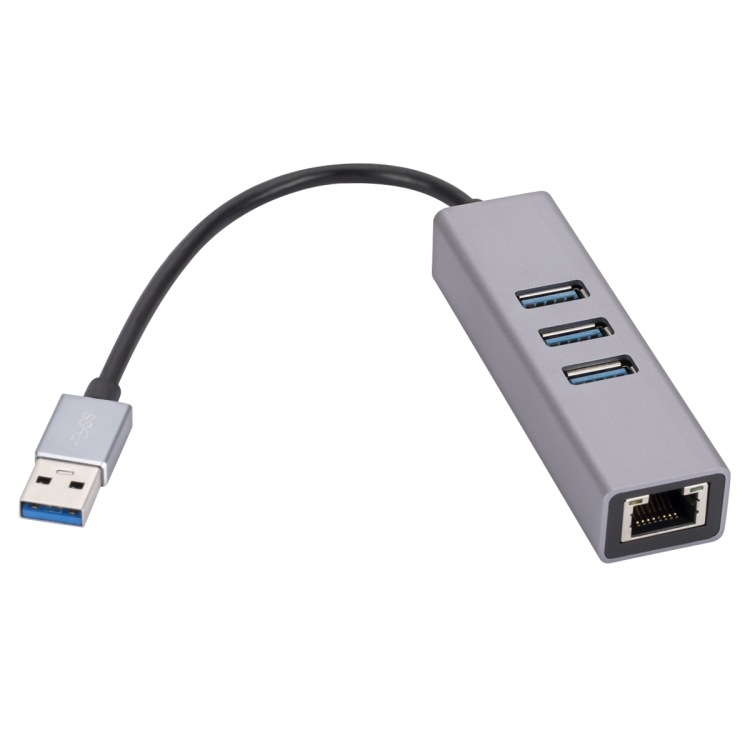SL-030 USB a Gigabit Ethernet RJ45 y 3 x USB 3.0 Adaptador Convertidor HUB (Gris) - 4