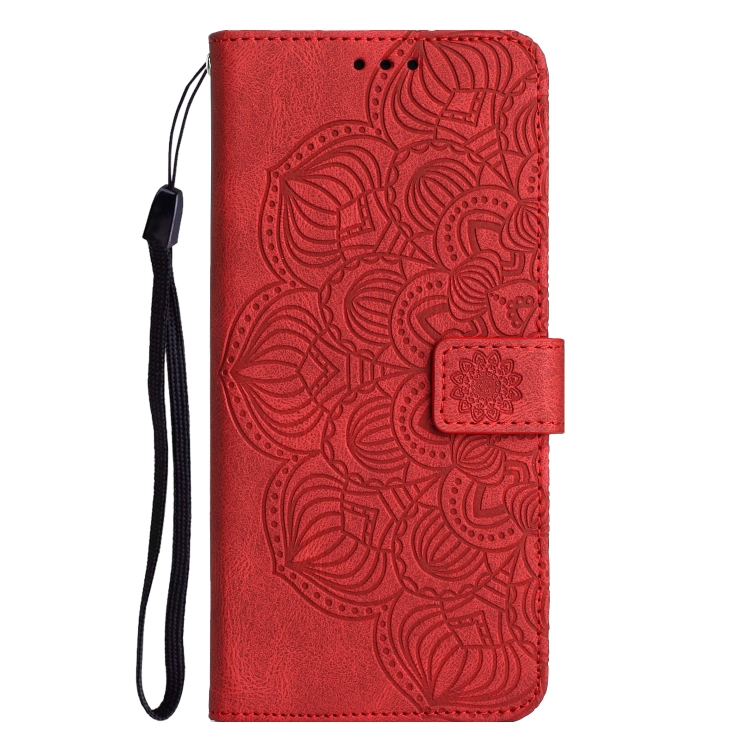 Para vivo Y22s Mandala Funda de cuero con tapa en relieve para teléfono  (Rojo)