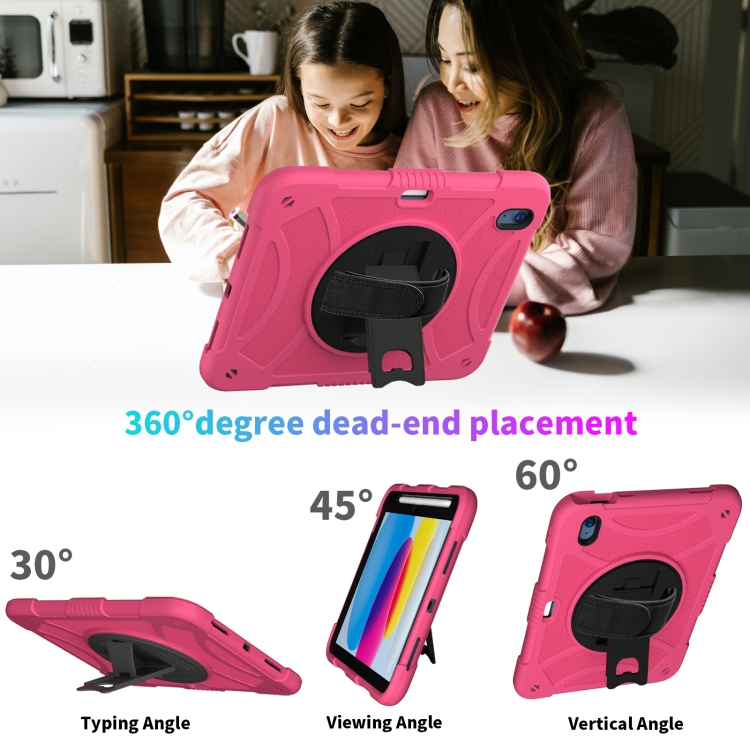 For iPad 10th 10.9 2022 Rotary Grab Silicone And PC Tablet Case(Rose Red) For iPad 10th 10.9 2022 Rotary Grab Silicone And PC Tablet Case(Rose Red)