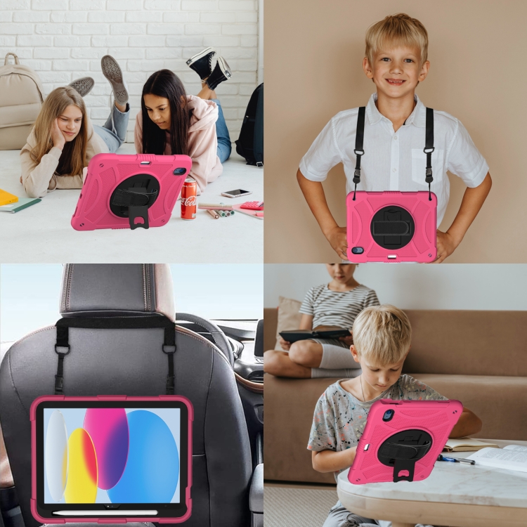 For iPad 10th 10.9 2022 Rotary Grab Silicone And PC Tablet Case(Rose Red) For iPad 10th 10.9 2022 Rotary Grab Silicone And PC Tablet Case(Rose Red)