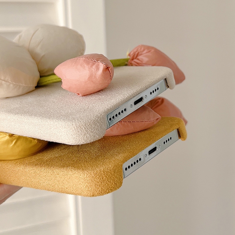 For iPhone 14 Tulip Woolen Phone Case(Yellow) For iPhone 14 Tulip Woolen Phone Case(Yellow)