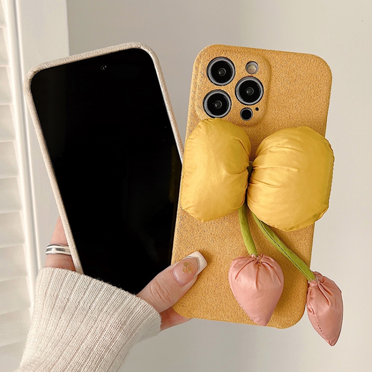 For iPhone 12 Tulip Woolen Phone Case(Yellow) For iPhone 12 Tulip Woolen Phone Case(Yellow)