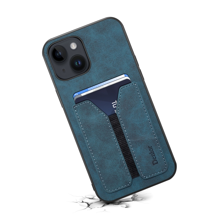 For iPhone 14 Plus Denior DV Elastic Card PU Back Cover Phone Case(Blue) For iPhone 14 Plus Denior DV Elastic Card PU Back Cover Phone Case(Blue)