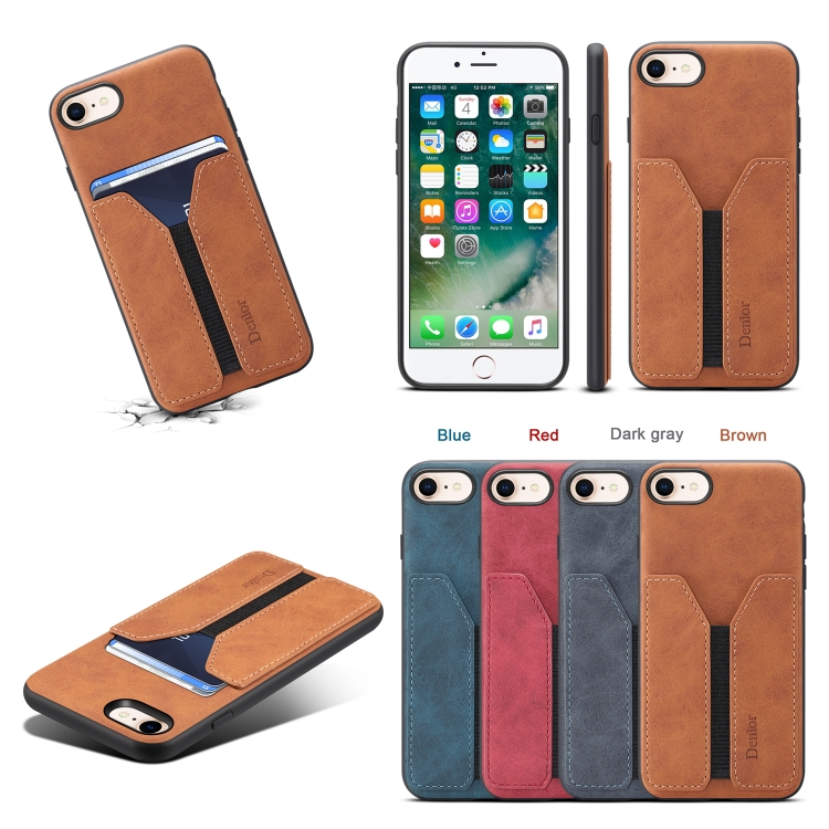 For iPhone SE 2022 / SE 2020 / 7 / 8 Denior DV Elastic Card PU Back Cover Phone Case(Blue) For iPhone SE 2022 / SE 2020 / 7 / 8 Denior DV Elastic Card PU Back Cover Phone Case(Blue)