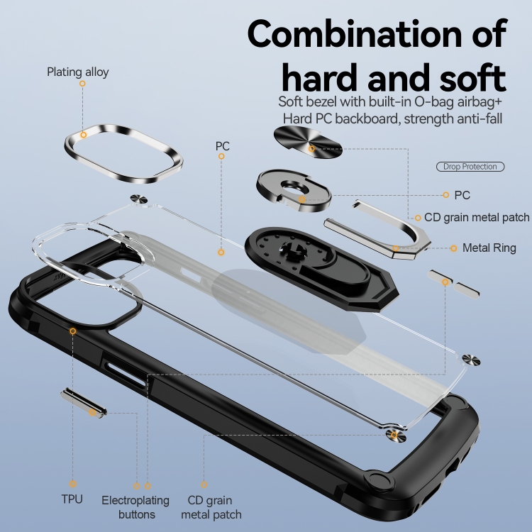 For iPhone 14 TPU + PC Lens Protection Phone Case with Ring Holder(Black) For iPhone 14 TPU + PC Lens Protection Phone Case with Ring Holder(Black)