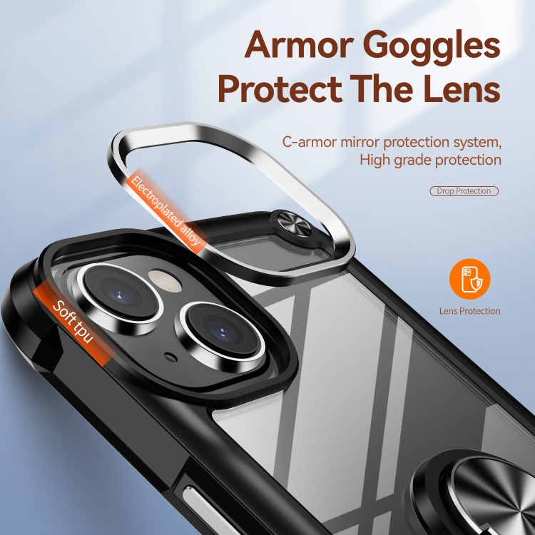 For iPhone 14 TPU + PC Lens Protection Phone Case with Ring Holder(Black) For iPhone 14 TPU + PC Lens Protection Phone Case with Ring Holder(Black)