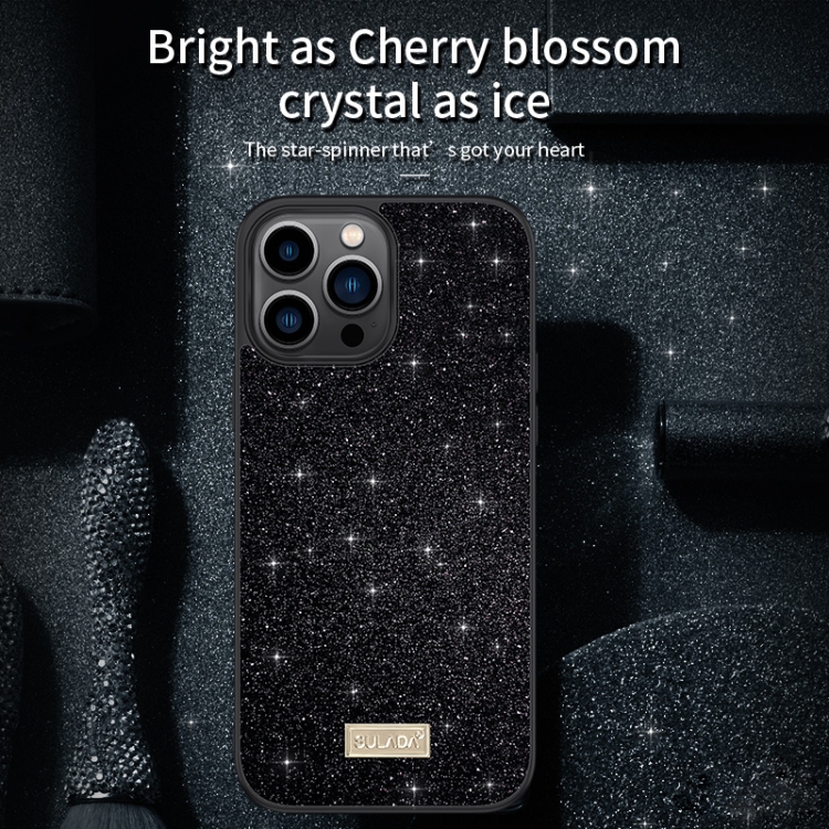 For iPhone 14 SULADA PC+TPU Leather Glitter Phone Case(Black) - B2