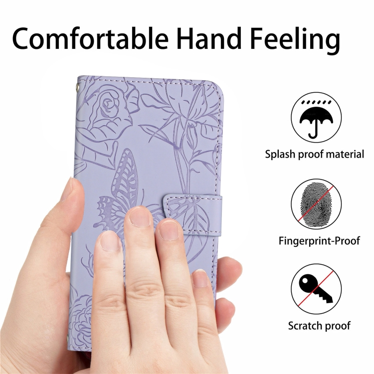 For Samsung Galaxy S23 Ultra 5G HT03 Skin Feel Butterfly Embossed Flip Leather Phone Case(Purple)
