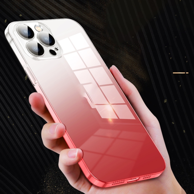 For iPhone 14 Pro Max Gradient Color PC Phone Case with Lens Film(Red) For iPhone 14 Pro Max Gradient Color PC Phone Case with Lens Film(Red)