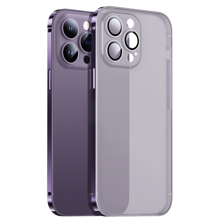 For iPhone 13 Pro 2 in 1 Metal Frame Frosted Phone Case with Lens Film