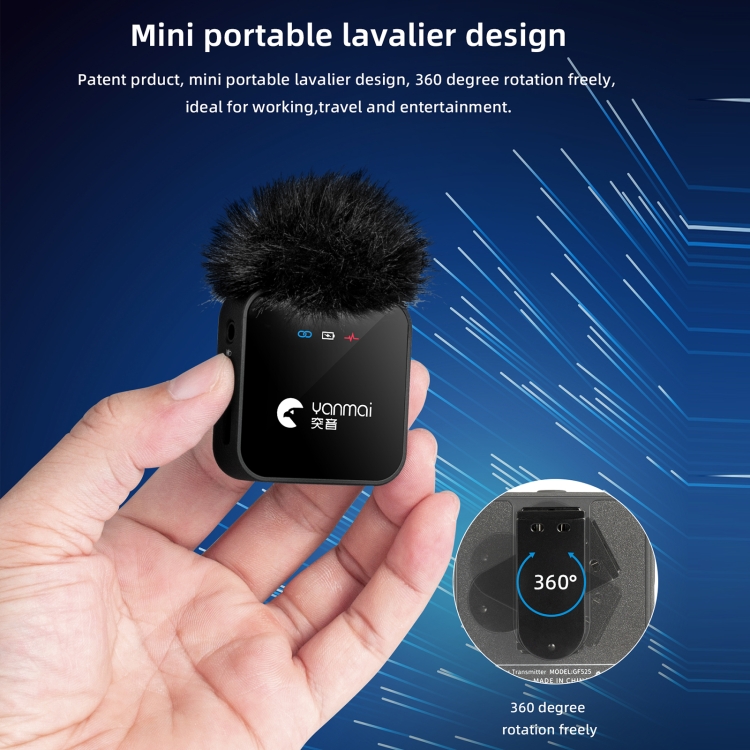 Yanmai GF525 2 en 1 Broadcast 2.4G Wireless Lavalier Micrófono Mini Clip-on Mic con pantalla LED - 6