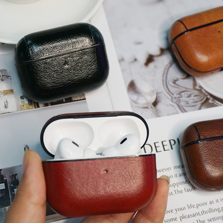 For AirPods Pro 2 Wireless Earphone Leather Shockproof Protective Case(Dark Brown) For AirPods Pro 2 Wireless Earphone Leather Shockproof Protective Case(Dark Brown)