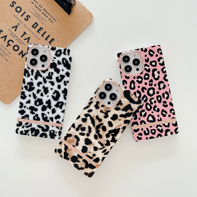 For iPhone 14 Pro Max Square Plating Gold Edge Phone Case(ellow Backgroud Leopard) For iPhone 14 Pro Max Square Plating Gold Edge Phone Case(ellow Backgroud Leopard)