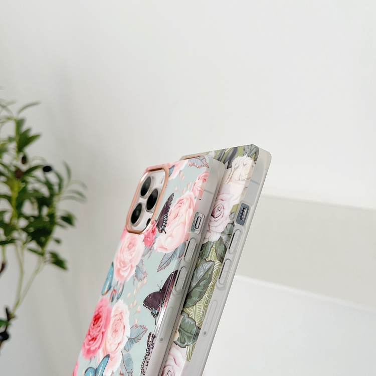 For iPhone 14 Square Plating Gold Edge Phone Case(Exotic Rose) For iPhone 14 Square Plating Gold Edge Phone Case(Exotic Rose)
