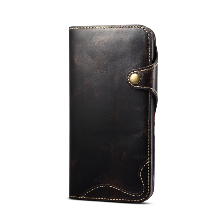 For iPhone 14 Plus Denior Oil Wax Cowhide Magnetic Button Genuine Leather Case(Black) For iPhone 14 Plus Denior Oil Wax Cowhide Magnetic Button Genuine Leather Case(Black)