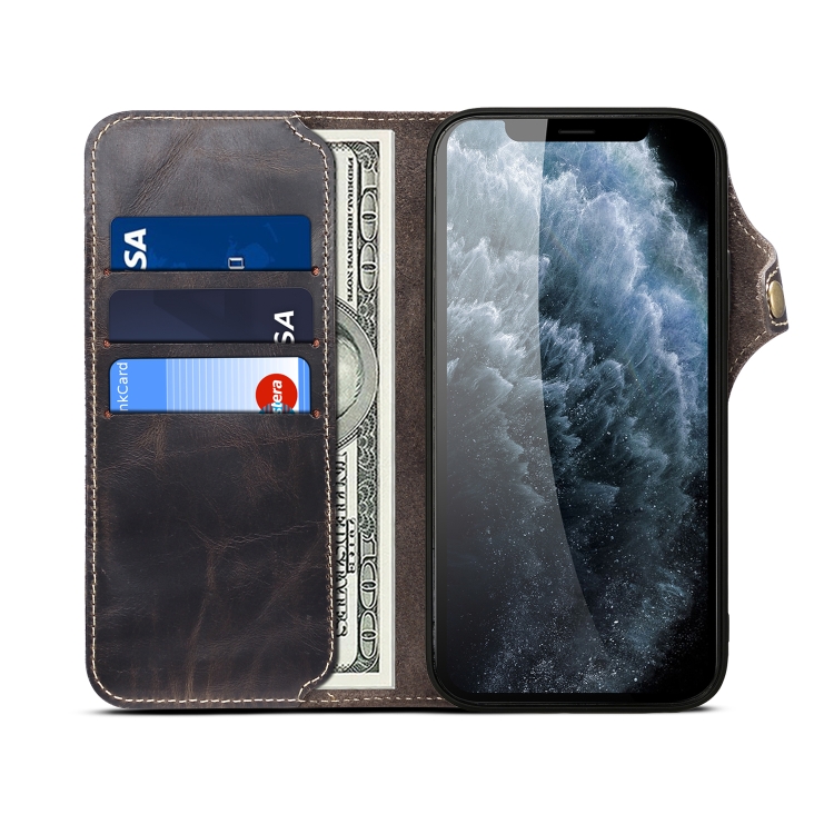 For iPhone 14 Plus Denior Oil Wax Cowhide Magnetic Button Genuine Leather Case(Black) For iPhone 14 Plus Denior Oil Wax Cowhide Magnetic Button Genuine Leather Case(Black)